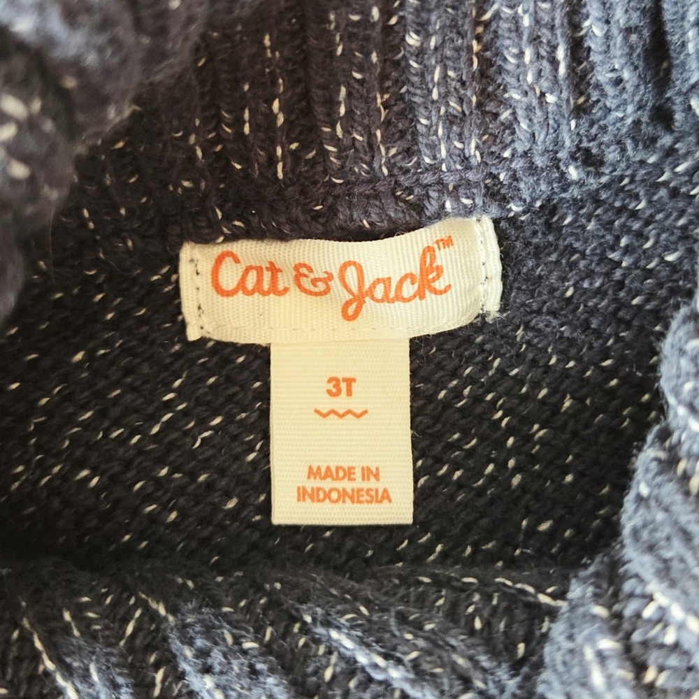 Cat & Jack Toddler Boys Navy Cable Knit Shawl Collar Sweater 3T - Picture 3 of 6